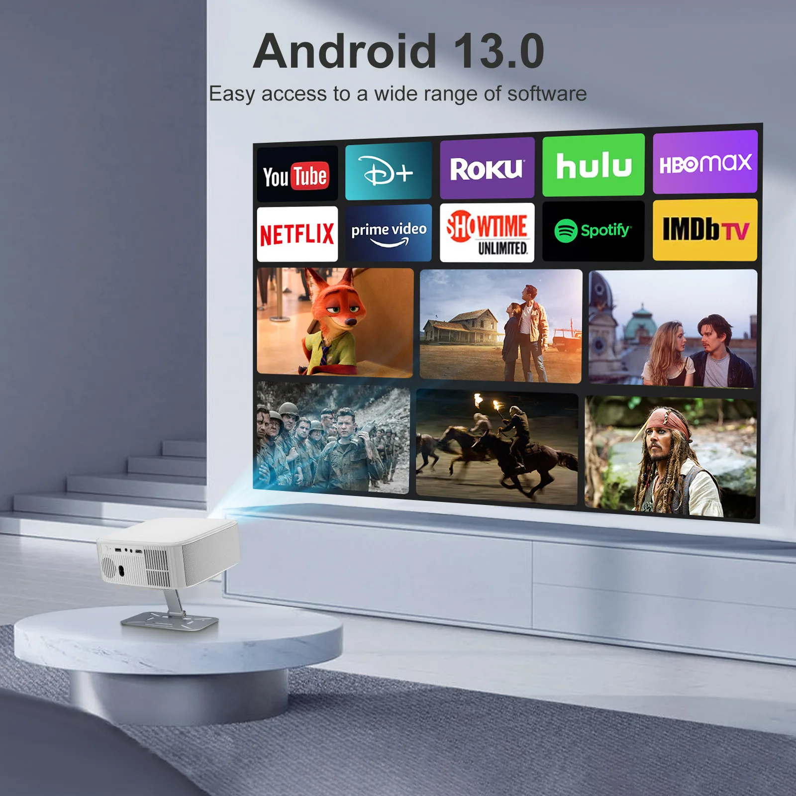 P92Max Proyector 1080P, 400 Lúmenes ANSI, Corrección Automática de Trapecio, Enfoque Electrónico, Android13, Whale OS, 1 GB de RAM, 8 GB de ROM, WiFi6, Doble BT5.2, Control Remoto Infrarrojo - imagen 2