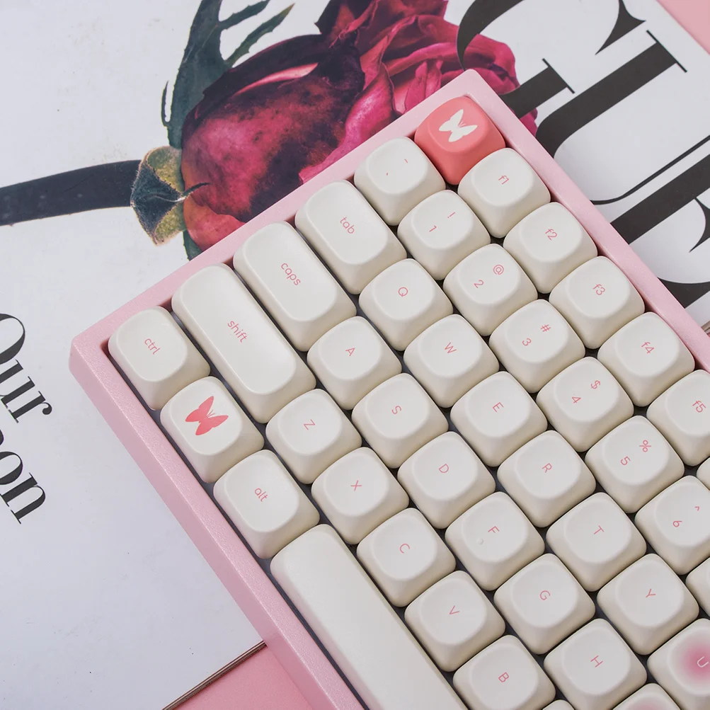 Teclas minimalistas de flores rosas con sublimación de tinte PBT, teclas de perfil MOA para teclado mecánico MX 61 68 75 84 87 96 980 - imagen 3