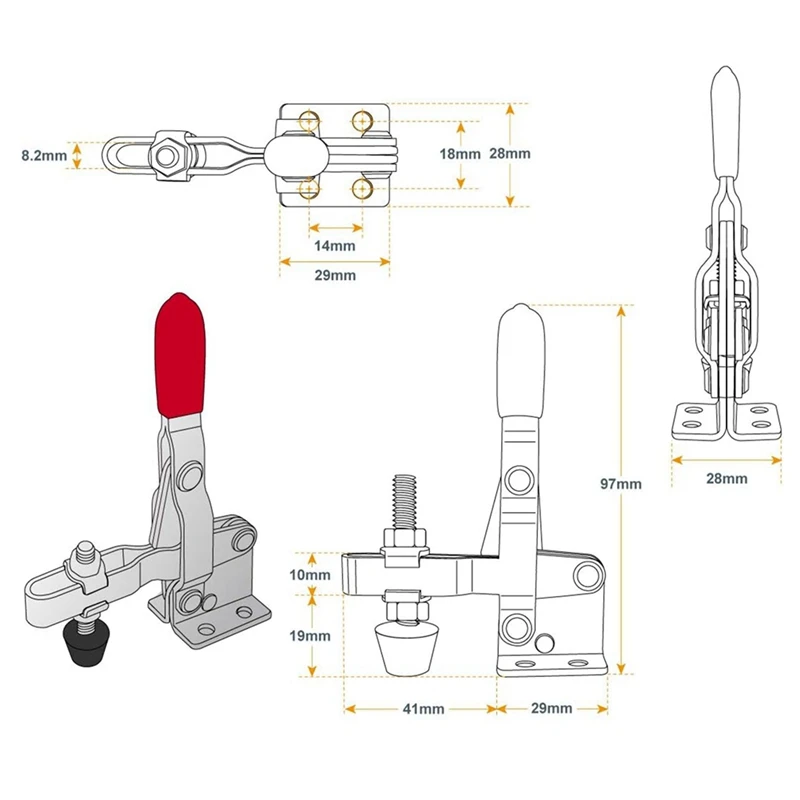 Abrazadera de palanca Vertical de liberación rápida, 4 piezas, 102B - 220 Ibs, capacidad de retención W, punta de presión de goma, Plata fácil de usar - imagen 4