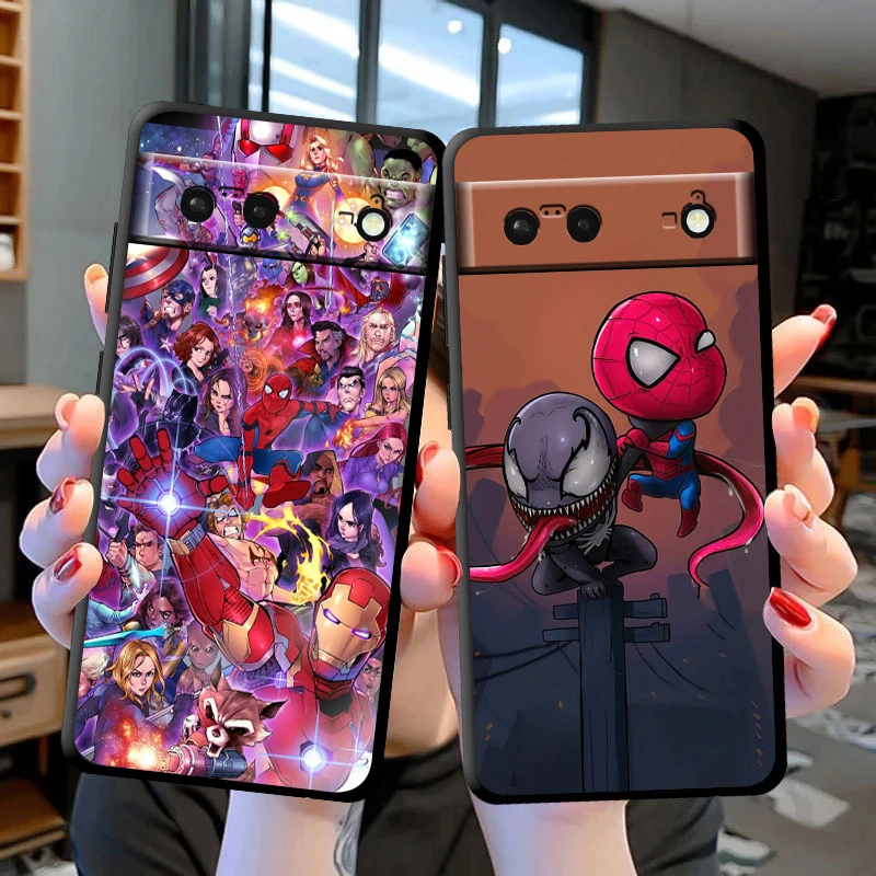 Funda de teléfono de dibujos animados de Los Vengadores de Marvel para Google Pixel 9, 8, 7 Pro, 6 Pro, 6A, 5A, 5, 4, 4A XL, 5G, Fundas suaves negras - imagen 3