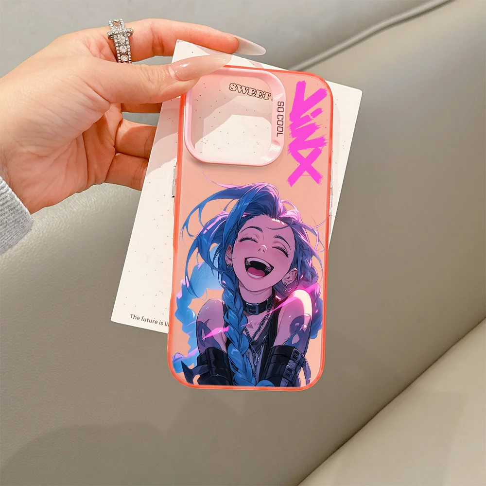 Juego de Anime caliente Arcane Jinxs funda de teléfono para iPhone 16 15 14 13 12 11 mini Pro Max X XR XSMAX 8 7 Plus cubierta trasera mate anticaída - imagen 4