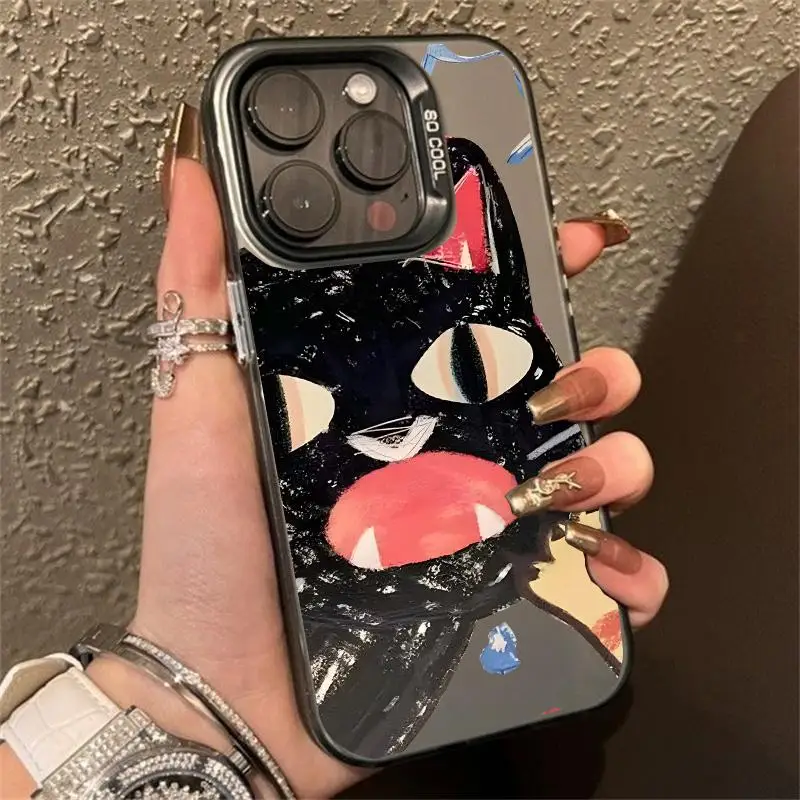Funda de gato Angry Doodle para Iphone, cubierta de acrílico duro a prueba de golpes, mate, IMD, 15 Pro Max, 11, 12, 13, 14 Pro Max, XS Max, XR