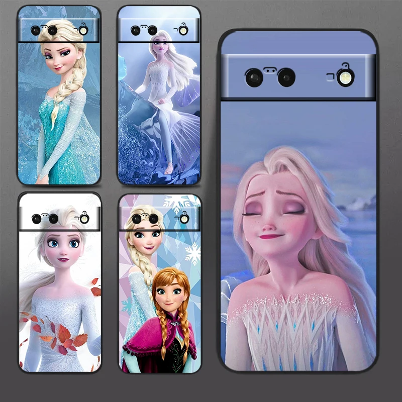 Funda de silicona negra a prueba de golpes para teléfono, carcasa de Elsa, Frozen, Snow Queen, Disney para Google Pixel 9, 8, 7A, 7, 6A, 6, 5A, 5, 4, 4A, XL, 5G