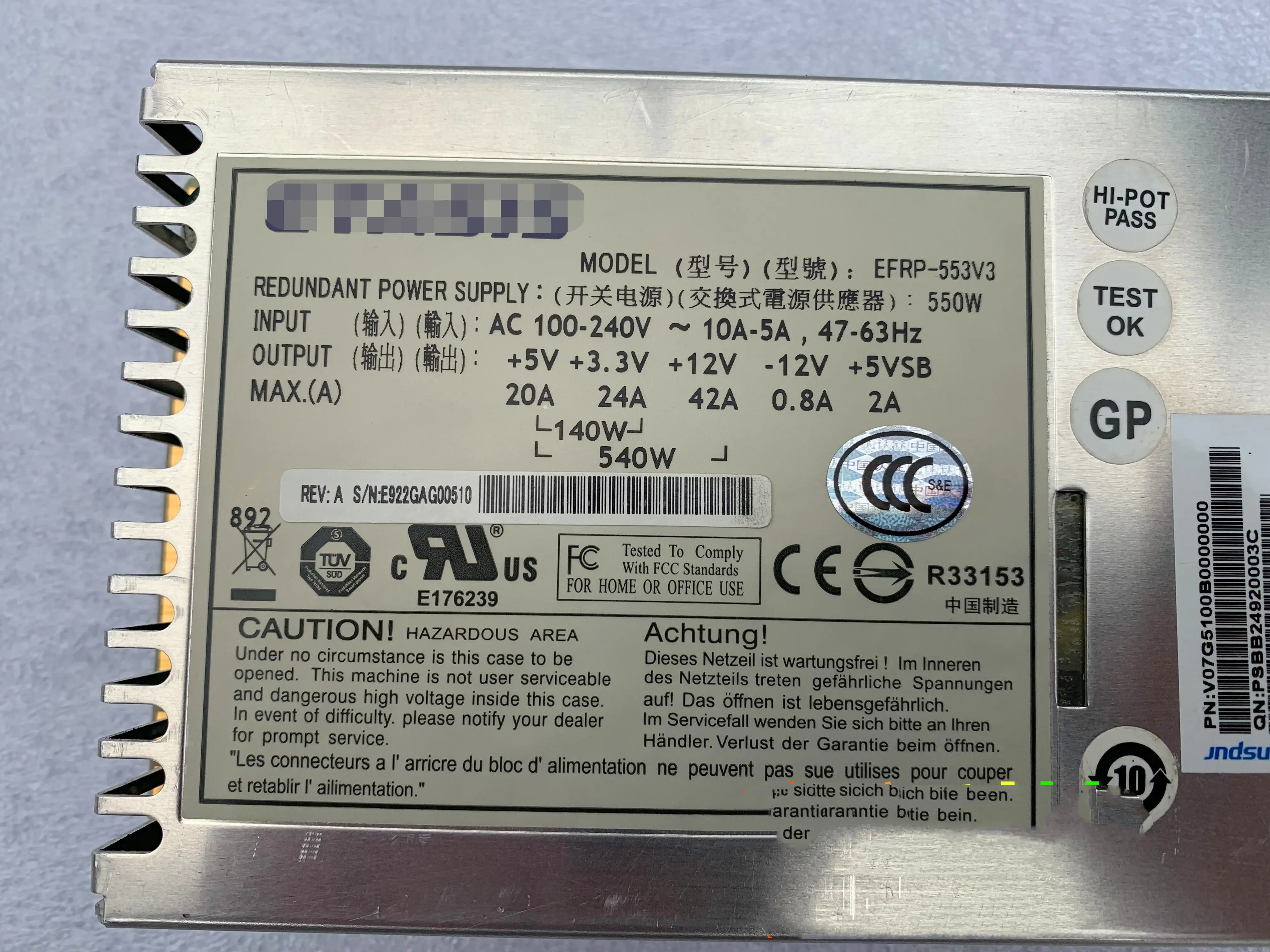 EFRP-553V3 para servidor ETASIS Módulo de fuente de alimentación redundante intercambiable en caliente de 550 W - imagen 4