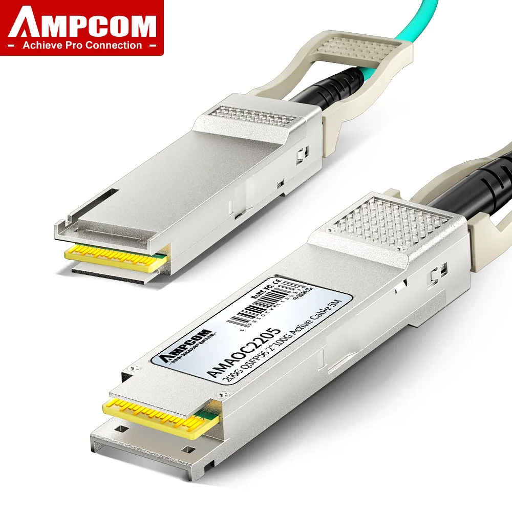 AMPCOM 200G QSFP56 Cable Óptico Activo (AOC) LSZH, Compatible con Cisco, Mikrotik, Fortinet, Ubiquiti, Netgear, Arista, etc.
