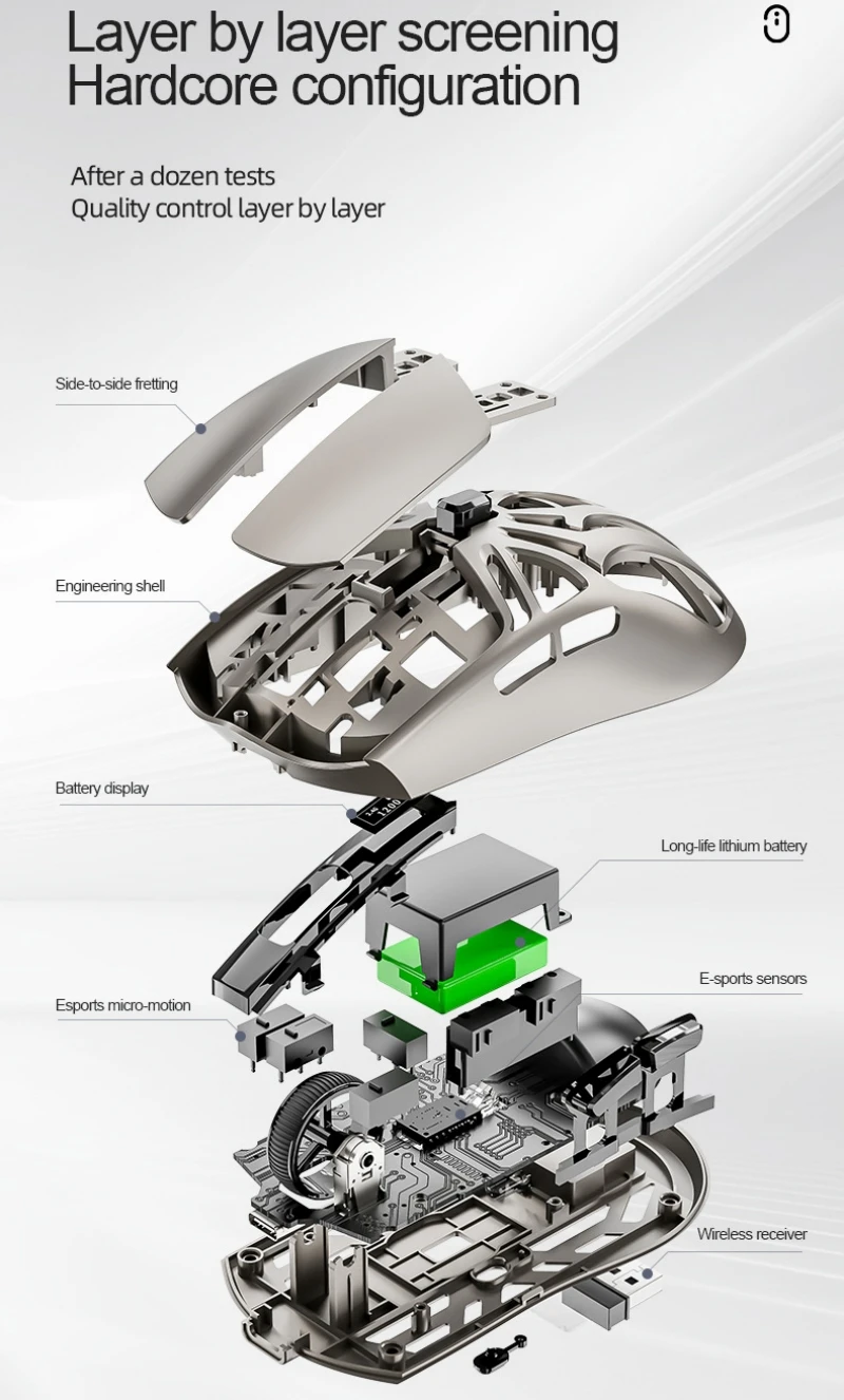 Ratón para juegos Ratón inalámbrico Bluetooth Programación de macros 3 modos SMAILWOLF RS8 6 teclas 73 g Superligero 6 niveles 24000 DPI RGB Ratón insignia para deportes electrónicos Pantalla de visualización - imagen 4