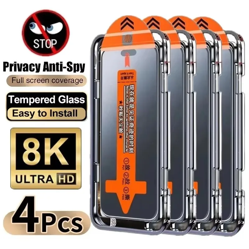 Protector de pantalla de vidrio templado antiespía de 4 piezas para iPhone 17, 16, 15, 14, 13 Mini, 12 Mini, X y XR Series