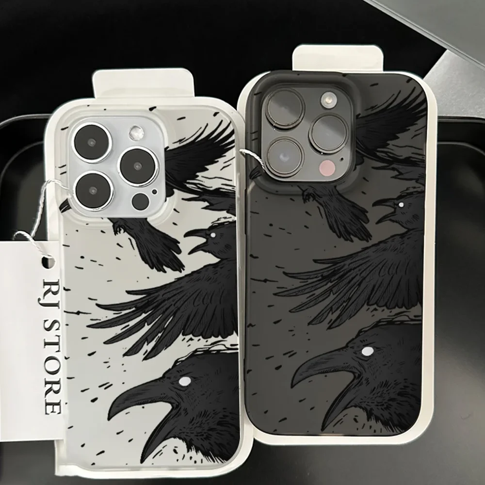 Funda de teléfono a prueba de golpes esmerilada transparente mate de cuervo para iPhone 16 15 14 Plus 13 12 11 7 8 Pro X XR Max 7 8 Plus - imagen 4