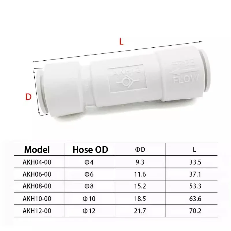 Accesorios de tubería de válvula de retención serie AKH, colocados en manguera, tubo de aire de 6mm, 8mm y 10mm, válvula unidireccional, piezas neumáticas sin retorno - imagen 4