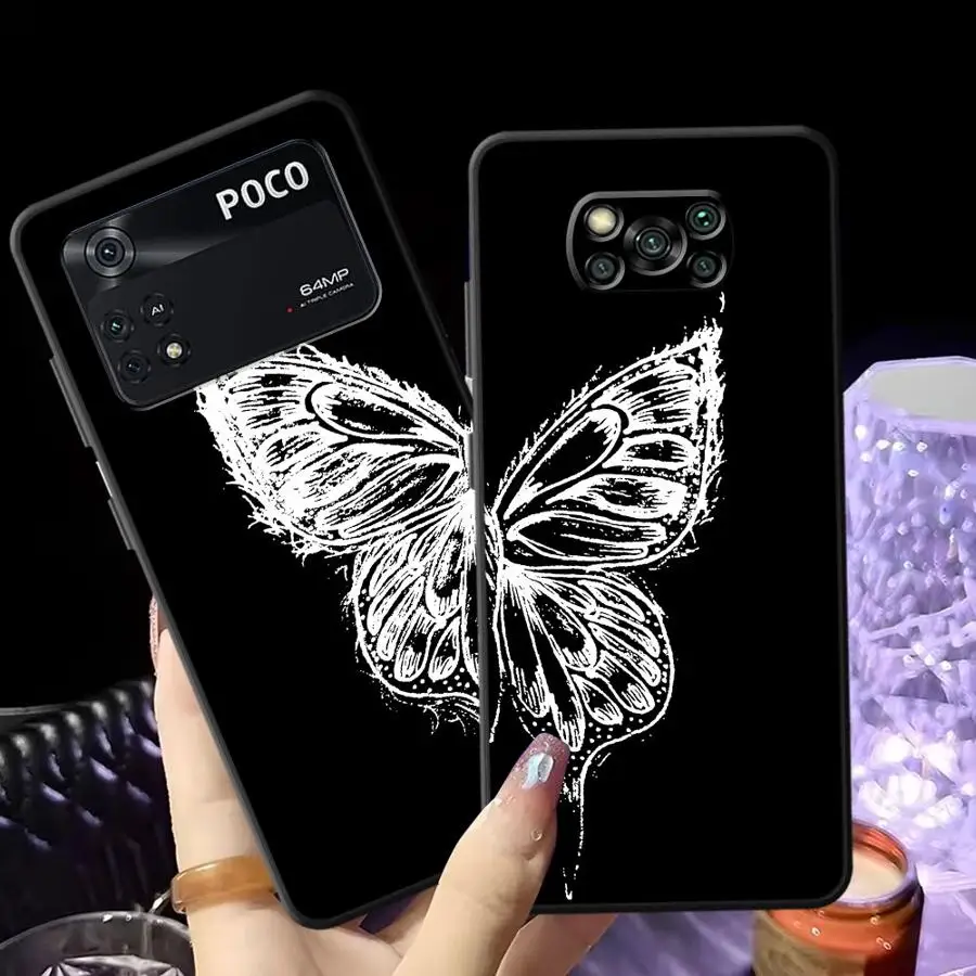 Funda de teléfono suave negra para Xiaomi Poco C61 C40 C71 C75 C50 F1 F3 X3 X4 X5 X7 Pro M5 M3 M4 M7 Pro hermosa mariposa