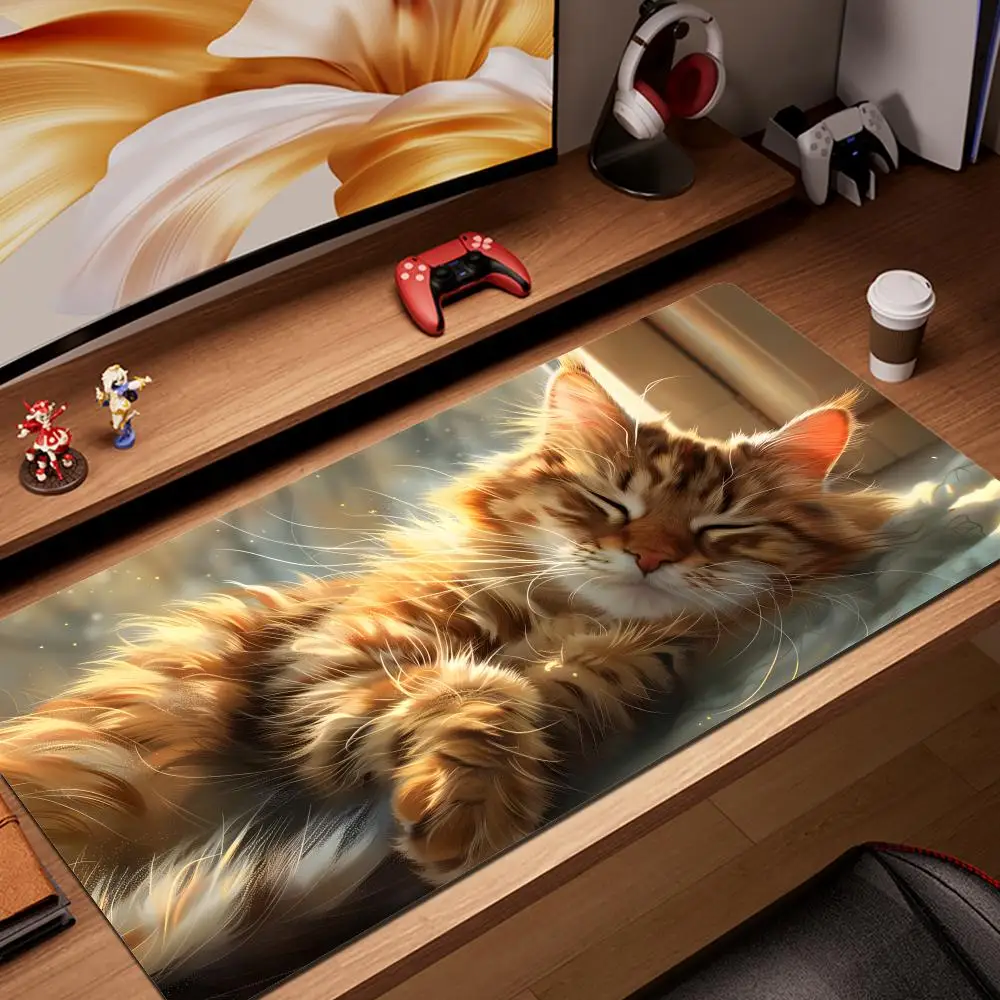 Alfombrilla de ratón de gato naranja durmiente, Base de goma grande, antideslizante, accesorios de escritorio para PC, alfombrilla para teclado de oficina y jugador, alfombrilla decorativa