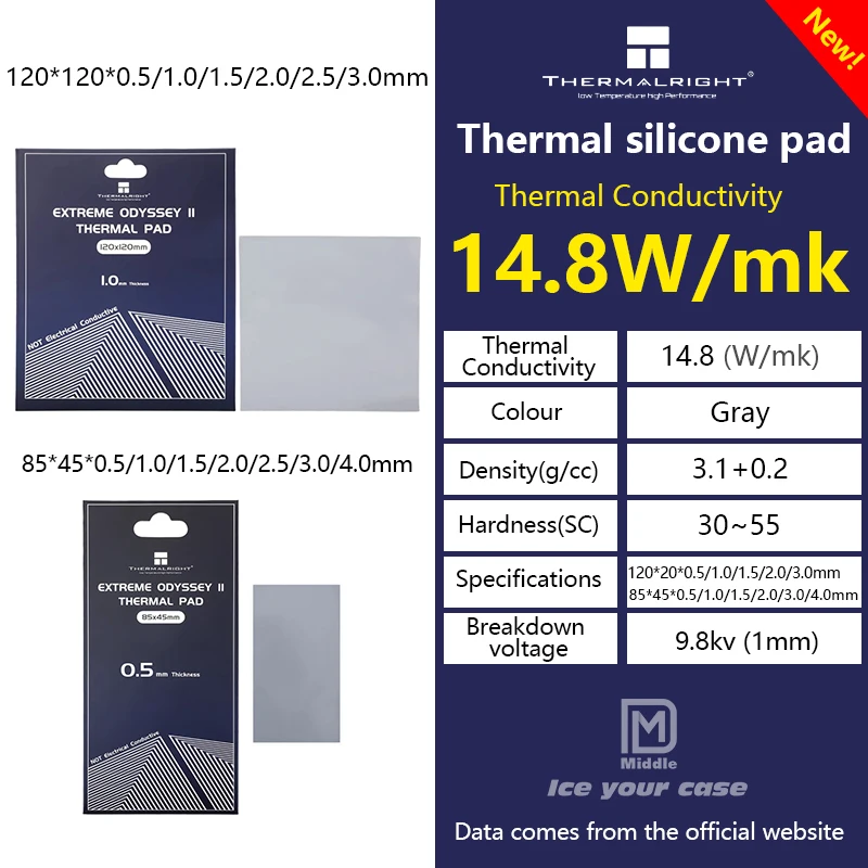 Thermalright ODYSSEY Ⅱ 2ª generación 14,8 W/MK almohadilla térmica de silicona CPU/GPU tarjeta gráfica placa base almohadilla térmica 84x45x4,0 - imagen 2