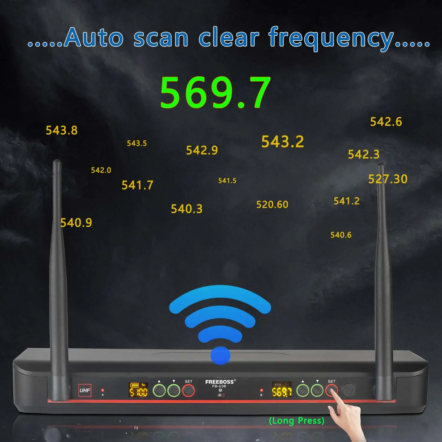 Freeboss-micrófono inalámbrico de mano UHF ajustable, transmisor dinámico cardioide multifrecuencia, para iglesia, 500MHz, 2 FB-U38 - imagen 3