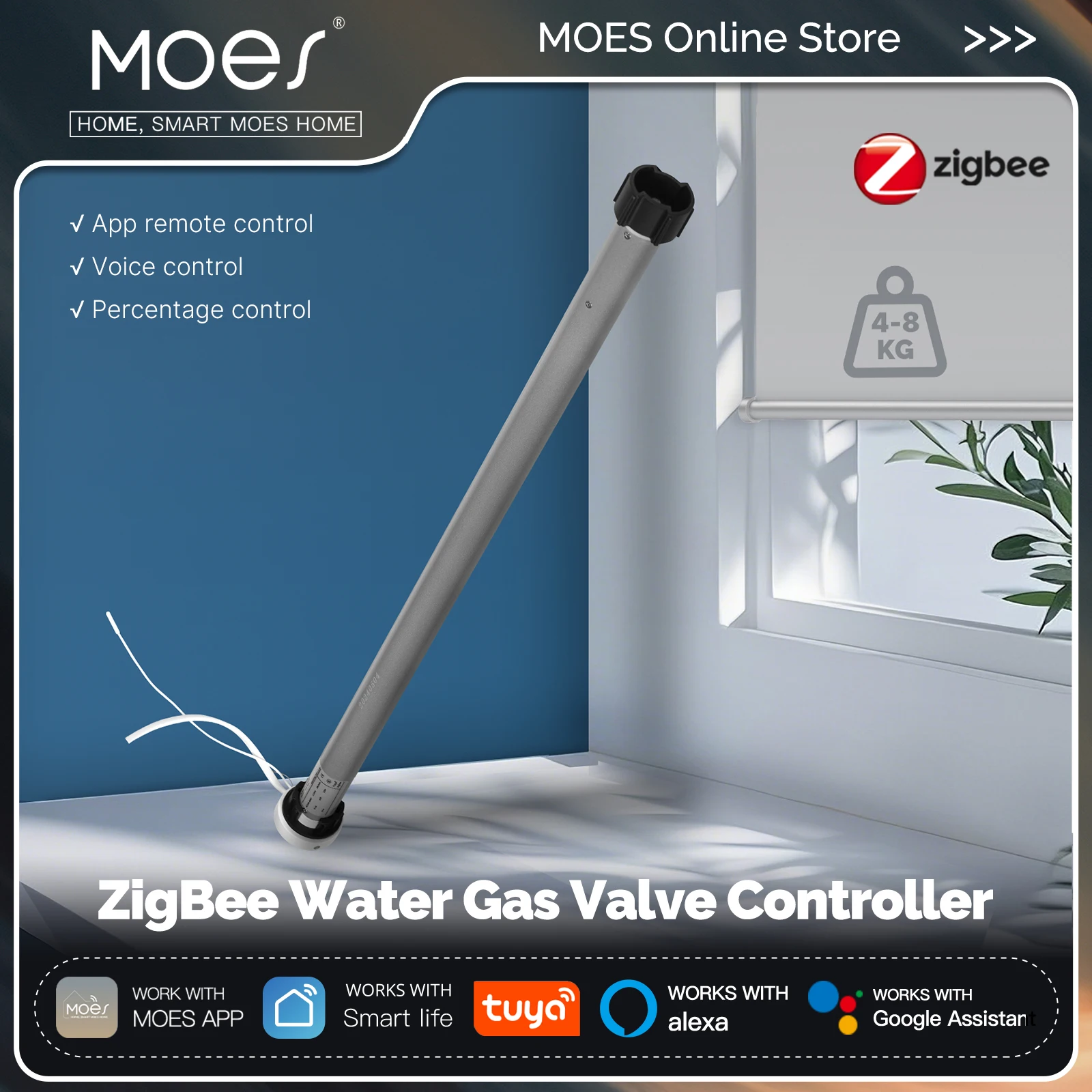 MOES Tuya-Motor de persianas enrollables Zigbee inteligente, automático, para tubo de 38mm, Control remoto, funciona con Smart Life, Alexa y Google Home