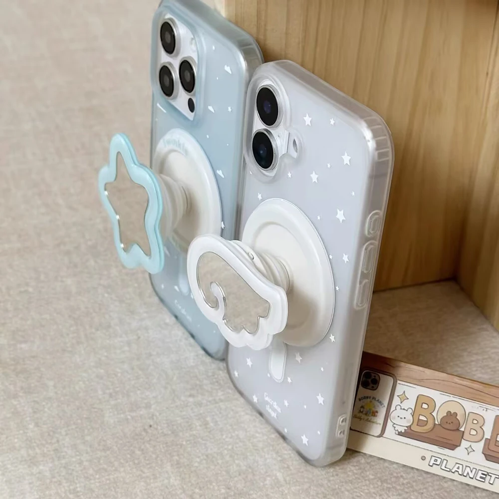 Bonitas alas de Ángel soporte magnético Tok fundas de teléfono para iPhone 16 15 14 13 Pro Max encantador espejo suave para Magsafe contraportada - imagen 3