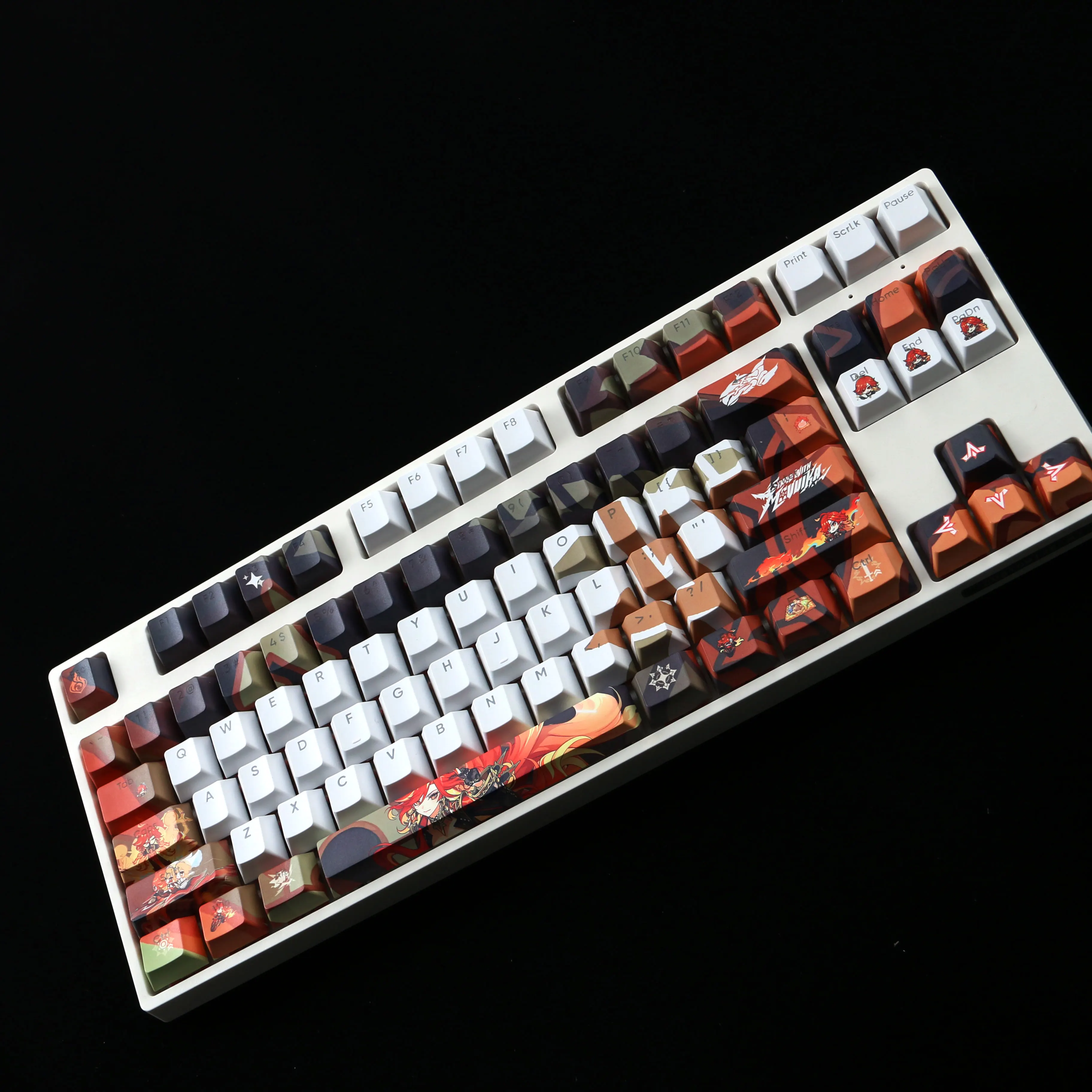 Genshin-teclas de impacto de 120 teclas, teclas con tema Mavuika, PBT, tinte Sub, perfil de cereza, accesorios para teclado mecánico - imagen 3