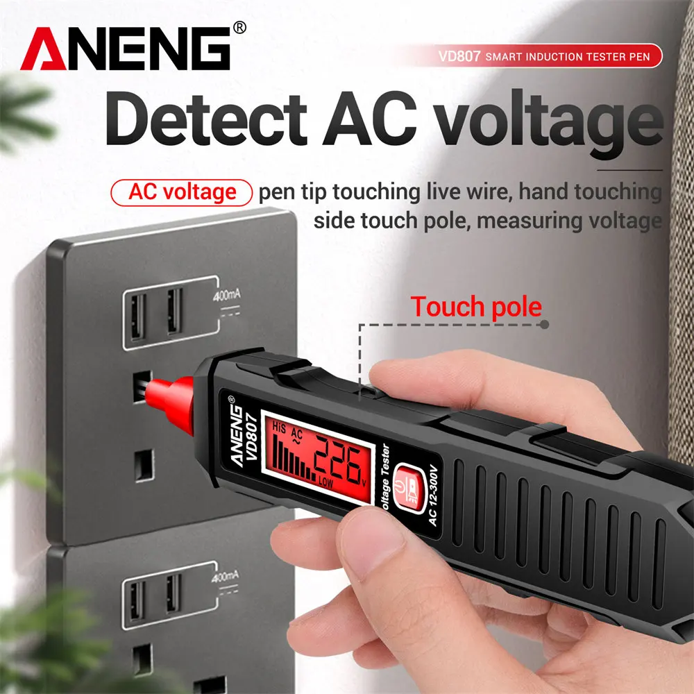ANENG VD807 probador de inducción de una palabra portátil 50/60Hz pluma eléctrica inteligente Sensor NCV AC 12-300V herramientas de detección de cables sin contacto - imagen 2