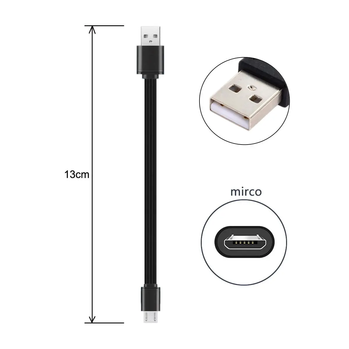 CY USB 2.0 Type-A Male to Micro USB Male Male Data Flat Slim FPC Cable 13cm for FPV & Disk & Phone - imagen 3