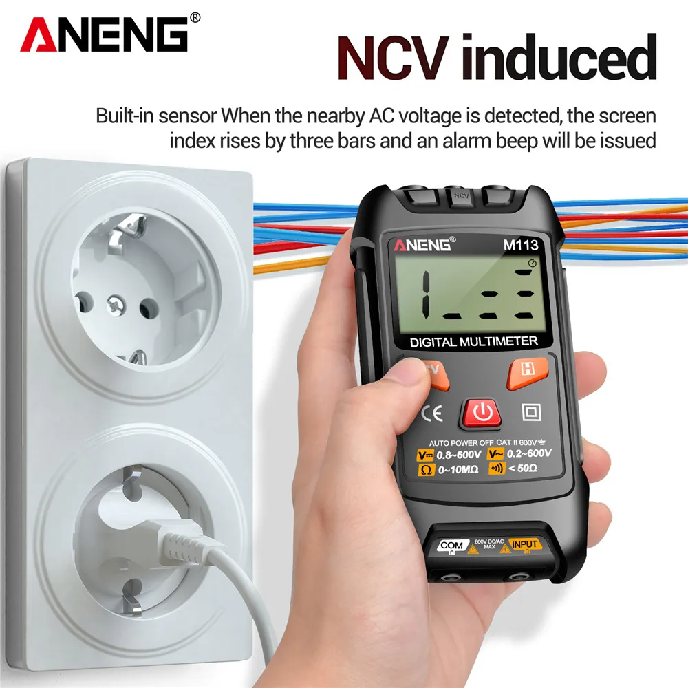 Multímetro portátil ANENG M113, medidor de voltaje Digital profesional AC/DC Ohm NCV, herramientas de detección de identificación automática de inducción - imagen 4
