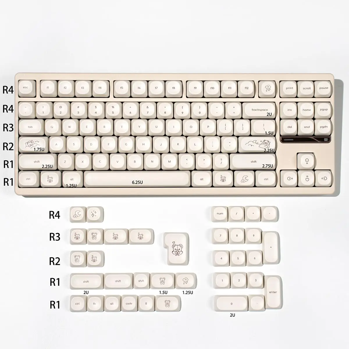 Teclas simples de oso blanco lechoso, 125 teclas, sublimación de tinte PBT, perfil MOA, tapas redondas de bola para kit de teclado mecánico - imagen 5