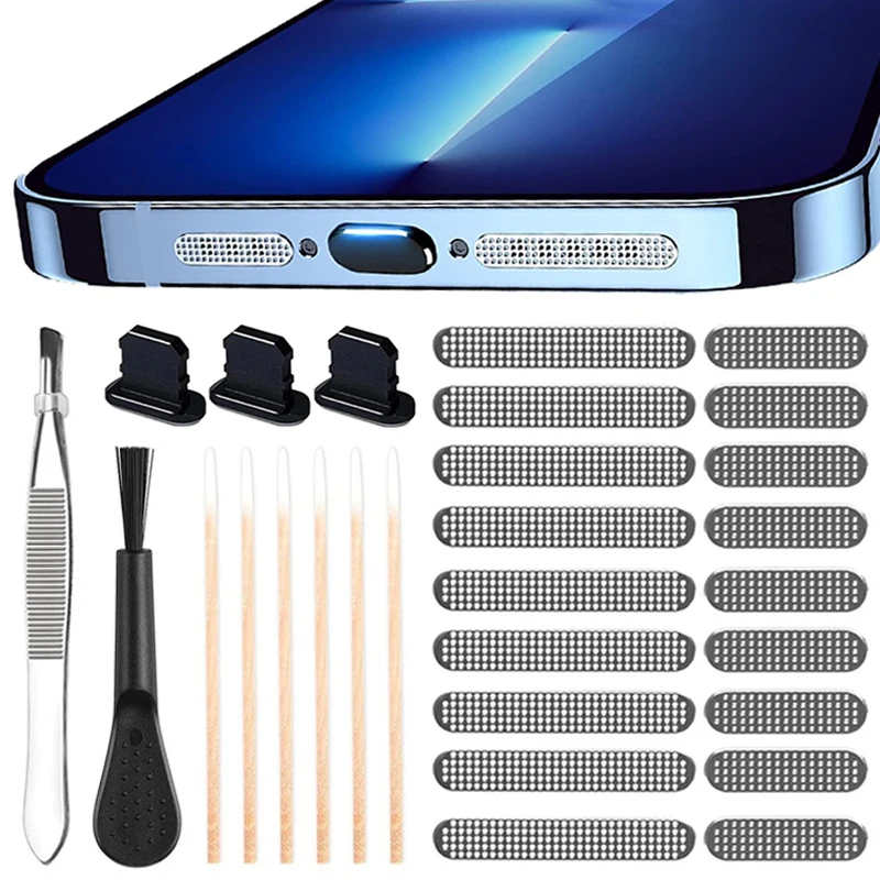 Altavoz Universal para teléfono móvil, pegatina de malla de polvo de Metal para iPhone 14, 13, 12 Pro Max, puerto de carga Samsung Xiaomi, enchufe antipolvo