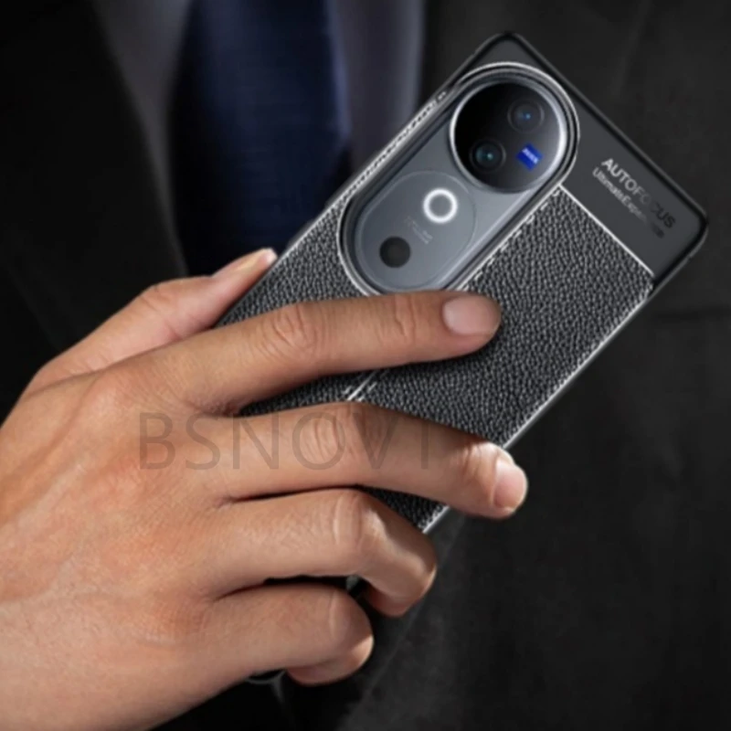 Funda de lujo para Vivo V40, carcasa trasera a prueba de golpes, parachoques de cuero TPU, V40 V, 40 Pro - imagen 2