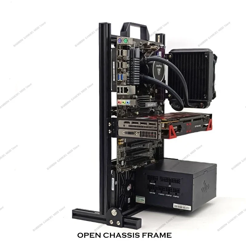 Gabinete para jugadores DIY ITX/MATX/ATX MOD, caja para PC de escritorio, estante de marco abierto, enfriador de agua creativo de aluminio, chasis para juegos de ordenador - imagen 5
