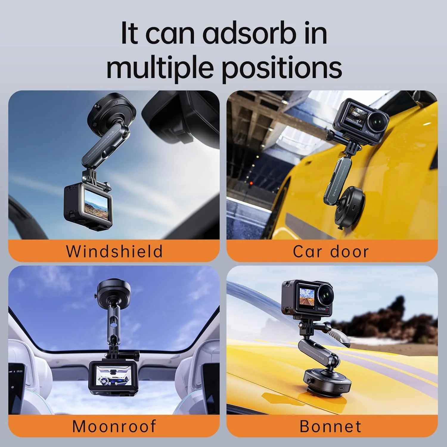 Soporte eléctrico para coche con ventosa, para DJI Action 6 5 Pro Action 4 3 GoPro Mini Hero 13 12 11 10 9 Insta360 X5 X4 X3 Ace Pro - imagen 5