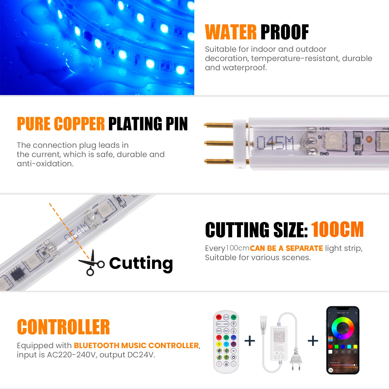 Tira de luces LED WS2811 con Control por aplicación, cinta de luz direccionable con Bluetooth, 24V CC, 5050 RGB, Color de ensueño, IP67, resistente al agua, para decoración del hogar y el jardín - imagen 5