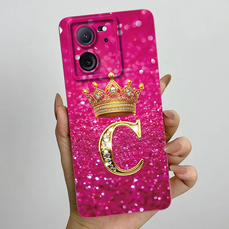 Carcasa protectora de lente para Xiaomi 13T Pro 5G, funda trasera Mi 13T Pro 5G, corona, letra inicial, funda de teléfono de pareja de silicona suave TPU - imagen 5