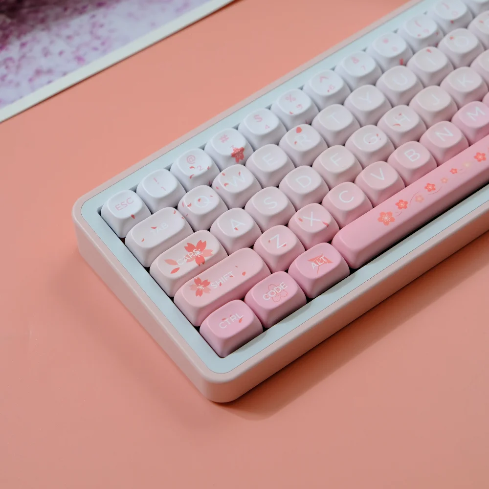 132 teclas caídas Sakura Keycaps XOA MOA perfil rosa redondo PBT Keycap Dye Sub para teclado mecánico MX F75 87 61 66 96 98 108 - imagen 3