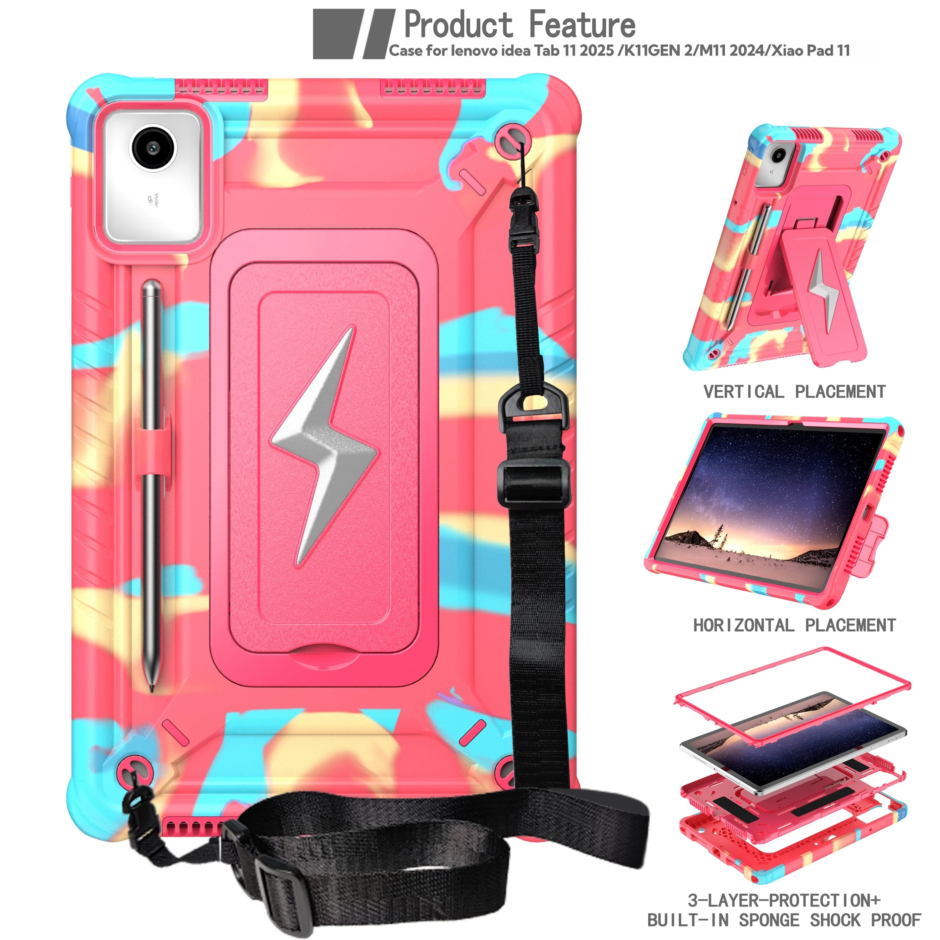 Funda híbrida para Lenovo Xiaoxin Pad 11 2025 2024 Idea Tab K11 Gen2 M11 TB335FC TB336FU TB330FU TB331FC cubierta con soporte incorporado