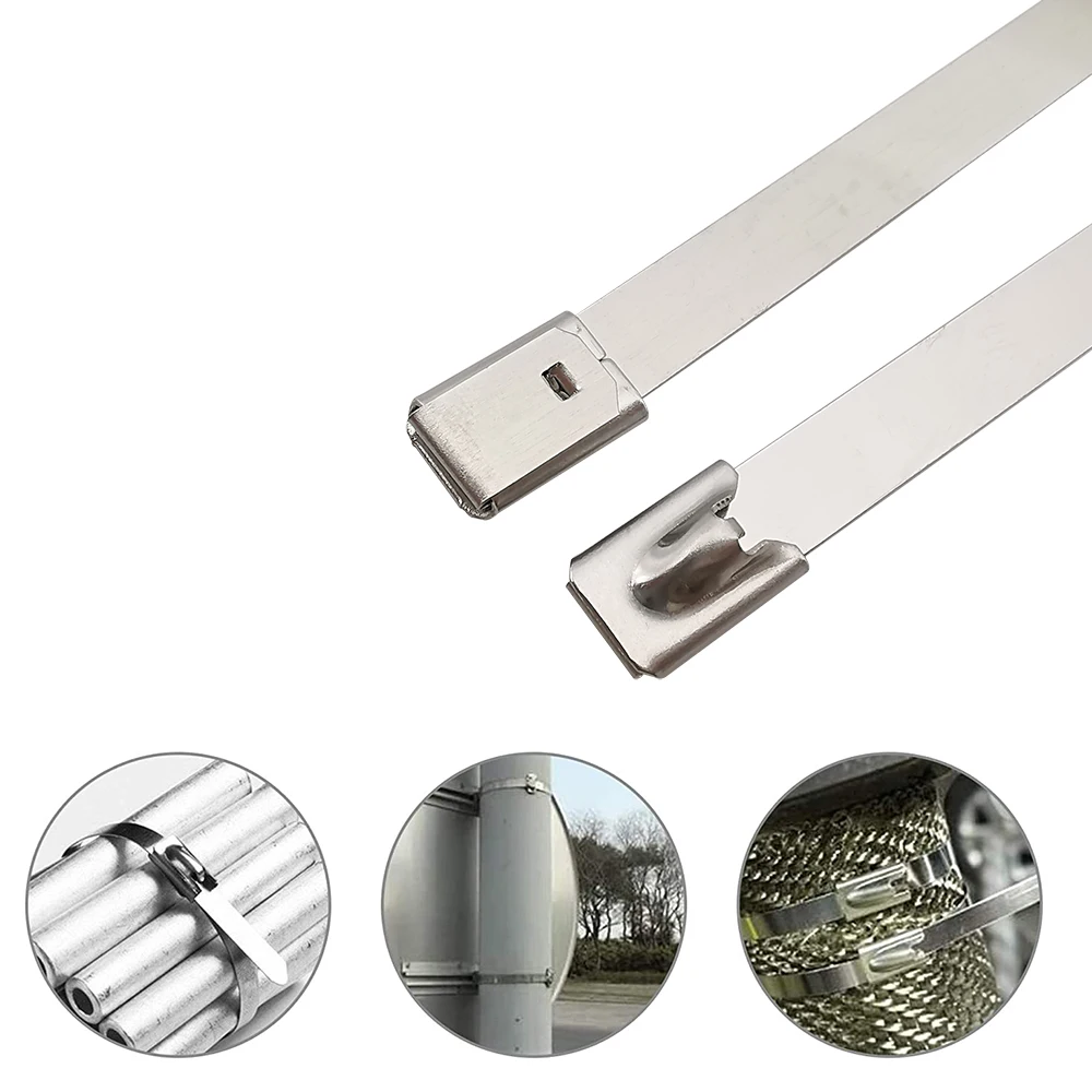 Bridas de acero inoxidable autoblocantes, envoltura de escape de Metal multiusos, 4,6mm, 100-400mm, 10/20 unidades - imagen 5