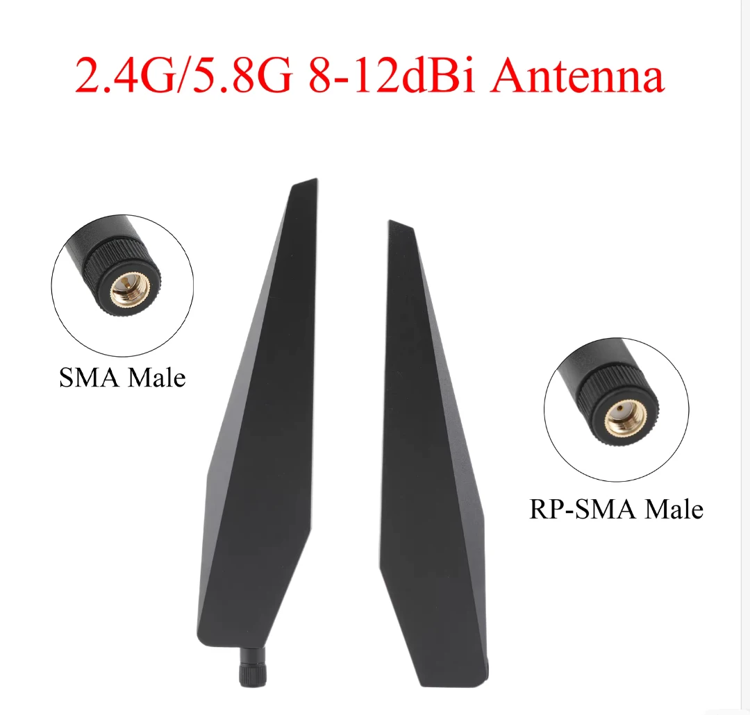 2/4 Uds antena WiFi de doble banda 2,4G/5,8G 8-12dBi RP-SMA macho 2400-5900Mhz para tarjeta de red de ordenador enrutador WLAN para enrutador ASUS - imagen 2