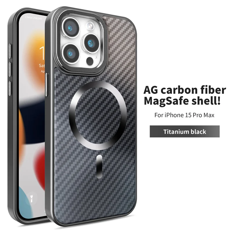 Funda de teléfono con revestimiento de textura de fibra de carbono magnética para iPhone 12, 13, 14, 15 16 Pro Max Plus, funda protectora Magsafe a prueba de golpes