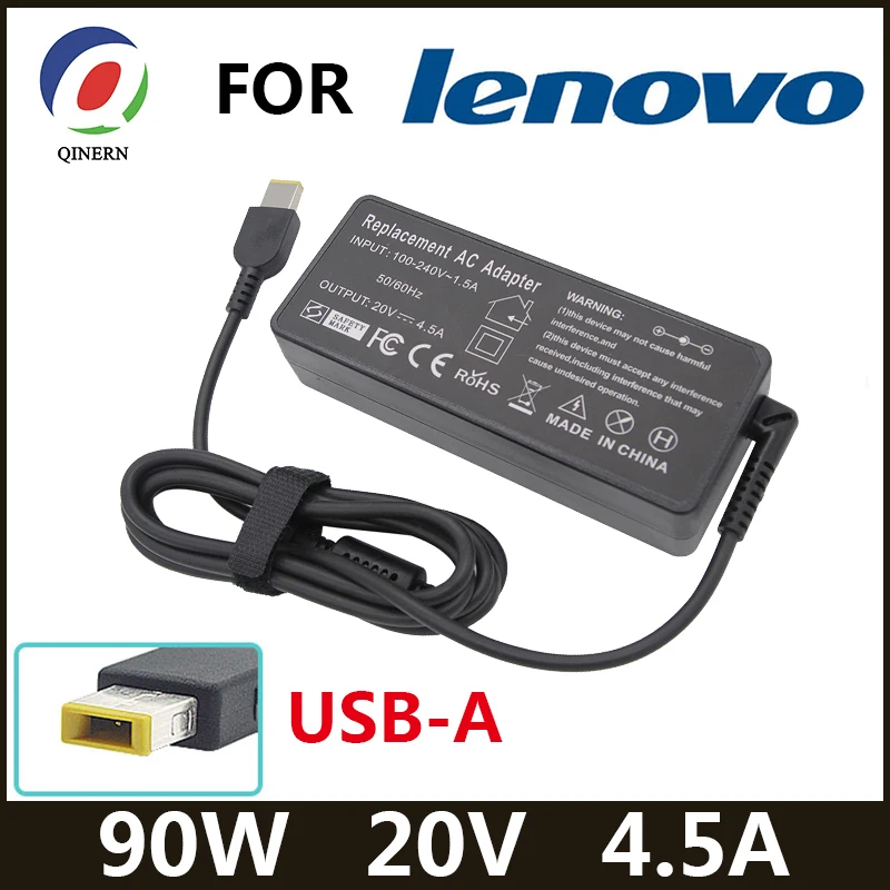Cargador de ordenador portátil para Lenovo ThinkPad X1 Ultrabook B40, G50, M4400, M4450, Z50, Z505, Essential G400s, G405s, 20V, 4.5A, 90W, USB, OT-APB03 Pin