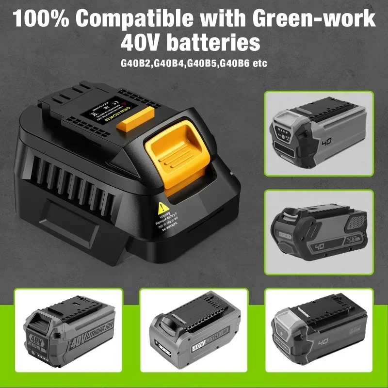 Para baterías Greenworks de 40V, adaptador de batería GRW40DW20 GRW40MIL18, conversión a herramienta eléctrica inalámbrica Dewalt/Milwaukee 18/20V - imagen 5