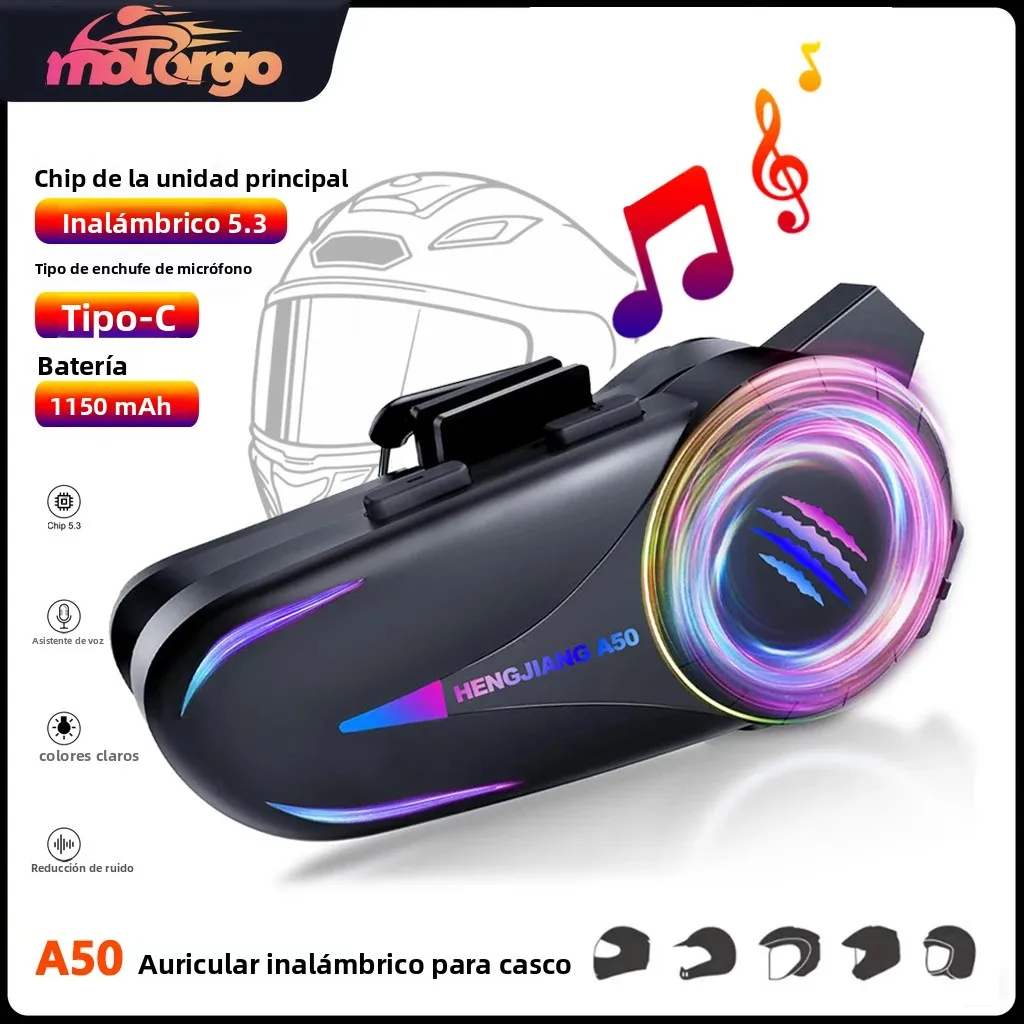 A50 Bluetooth V5.3 casco auriculares inalámbricos manos libres llamada teléfono Kit motocicleta impermeable auricular MP3 reproductor de música altavoz - imagen 2