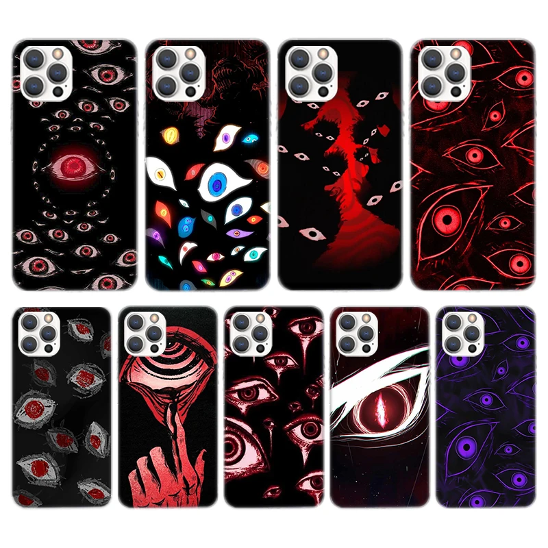 Funda de teléfono de silicona con ojos y cara aterradora para iPhone 17 16E 15 Pro Max 14 Plus 11 13 Mini 12 7 8 SE Air 17Pro, carcasa 17 16 16E