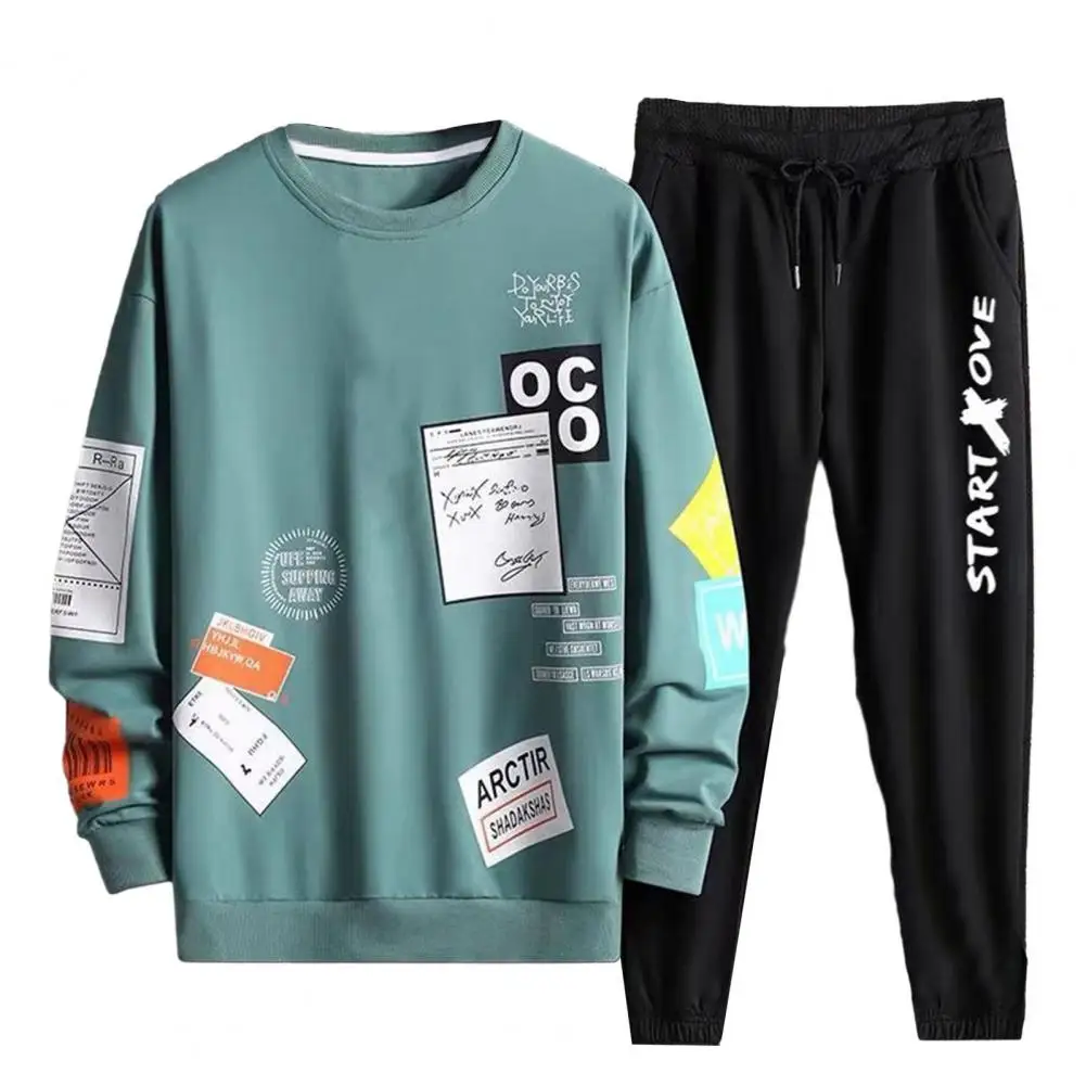 Conjunto de ropa deportiva con cordones ajustables para hombre, sudadera con estampado de letras de Hip Hop, pantalones con cordón, cintura elástica, otoño - imagen 4