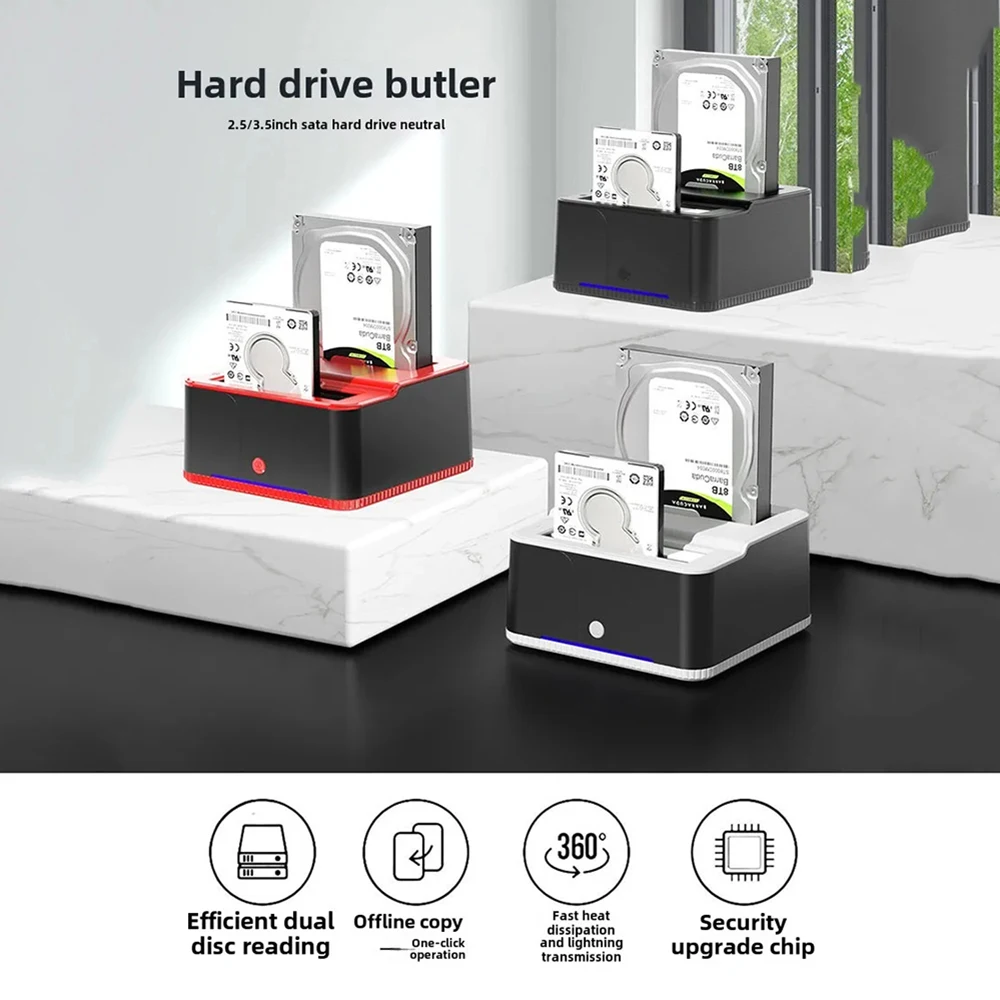 Estación de acoplamiento HDD IDE SATA USB 2,0 de doble bahía unidad de disco duro externa carcasa SSD de 2,5 "/3,5" lector de tarjetas HUB de respaldo de un solo toque - imagen 2