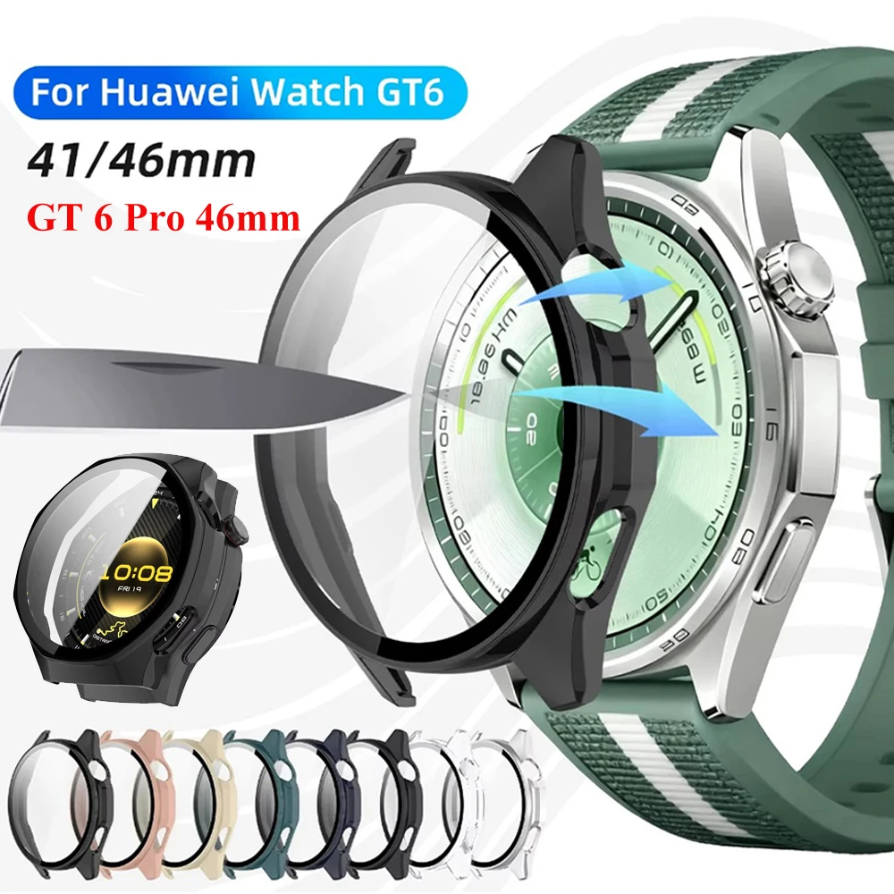 Funda de cristal + PC para Huawei Watch GT 6, 46mm, 41mm, Protector de pantalla antiarañazos, parachoques protector HD para Huawei Watch GT 6 Pro 46mm