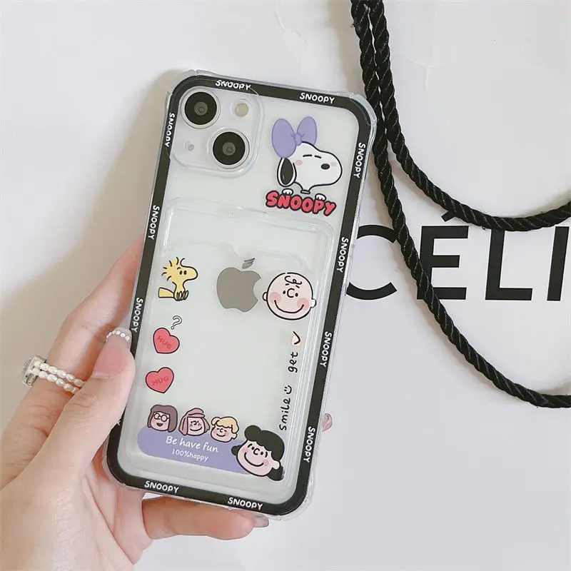 Funda bonita con ranura para tarjetas de Snoopy Friends, cartera Y2K para IPhone 17 Air 17 Pro 16 15 14 12 11 Pro Max Plus 16e, funda de silicona para parachoques - imagen 5