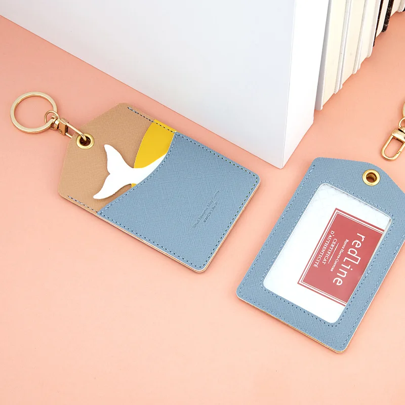 Portatarjetas de cuero PU con cordón, Tarjetero con bolsillo, ranura para tarjeta, nombre, insignia, llavero, cordón, Protector de tarjeta - imagen 3