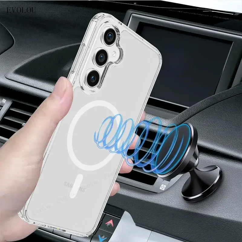 Funda acrílica transparente para Samsung Galaxy A55 A35 5G A15, funda magnética para carga inalámbrica Magsafe para A 15 35 56 16 - imagen 3