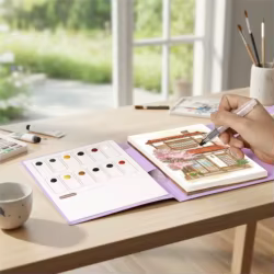 Juego de pintura de libro de papel para acuarelas con 12 pasteles de pintura de colores y pincel, libro de ejercicios de acuarela para principiantes