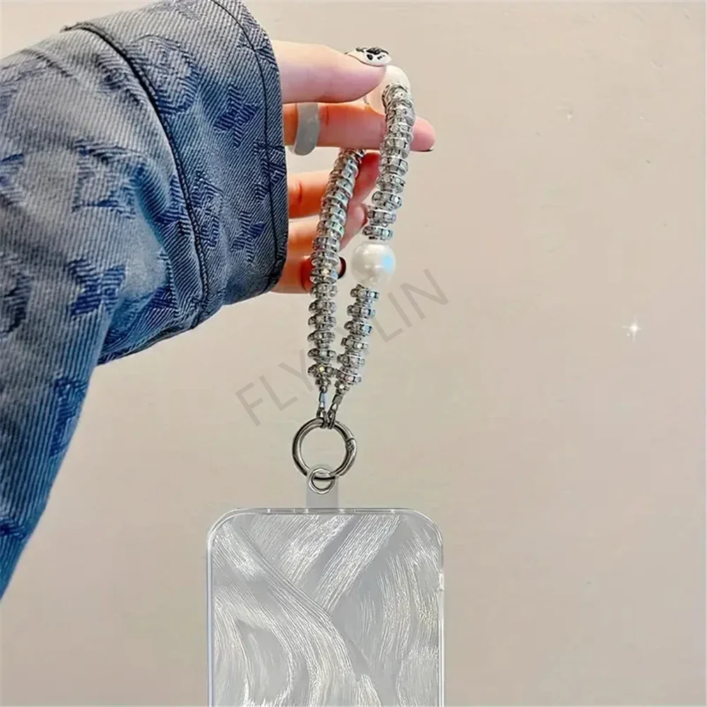 Funda de teléfono con pulsera de diamantes y perlas para OPPO A16 A16S A54S A53S A17 A5 A9 2020 Reno 11 12 Pro 12F, cubierta de cadena con brillo degradado - imagen 4