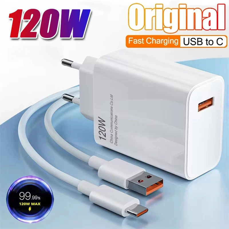 Cargador Ultra rápido de 120W QC 5,0 enchufe europeo 6A Cable tipo C 67W 55W 33W adaptador de carga rápida para iPhone Huawei Xiaomi 2025