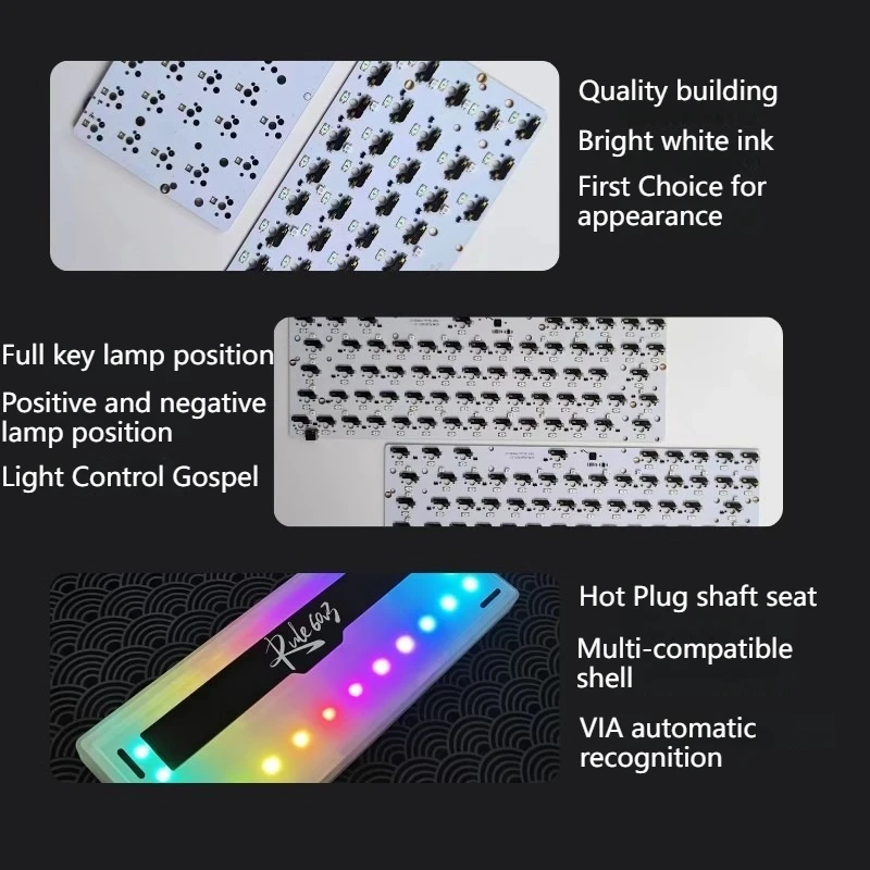 Teclado PTG64A PCB personalizado de tres modos de intercambio en caliente cambio izquierdo 64RGB accesorios de teclado de luz inferior para teclado mecánico GH60 - imagen 3