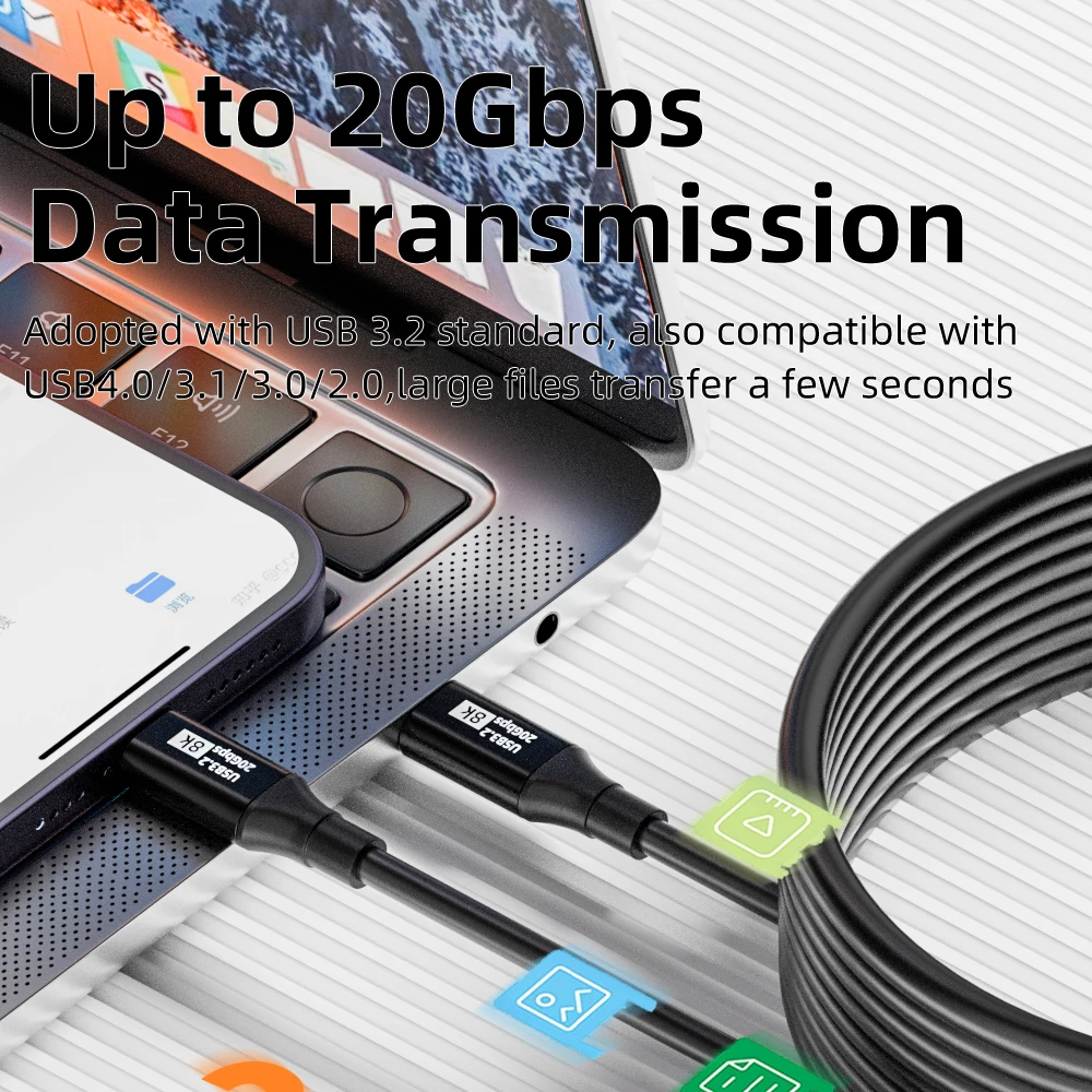 Cable de carga rápida PD100W tipo C a tipo C, 5m de largo, USB 3,2, 20Gbps, para iPhone 15 Pro Max, MacBook, Huawei, Samsung - imagen 3